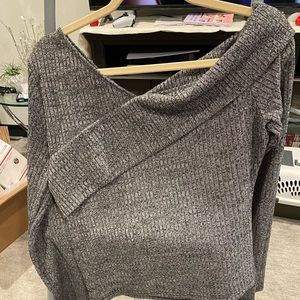 Grey off the shoulder knit top
